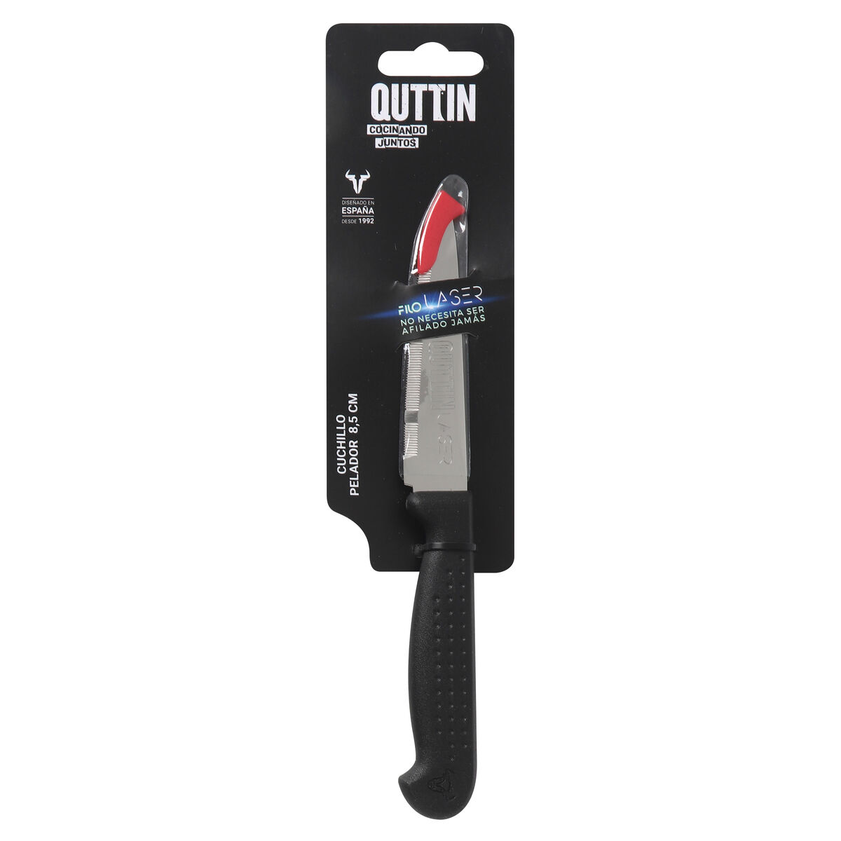 Cuchillo Pelador Quttin Laser Negro Plateado Acero Inoxidable 8,5 cm (36 Unidades)