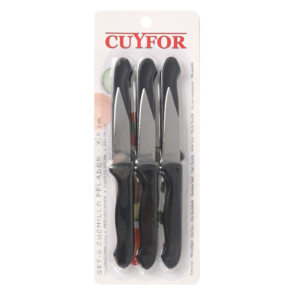 Set de Cuchillos Peladores Cuyfor Negro Plateado Acero Inoxidable 7,5 cm 6 Piezas (24 Unidades)