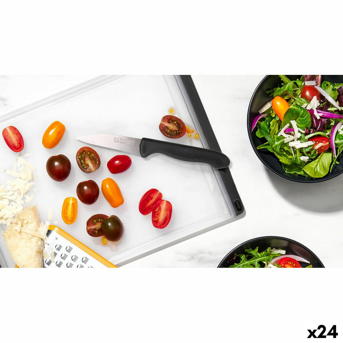Set de Cuchillos Peladores Cuyfor Negro Plateado Acero Inoxidable 7,5 cm 6 Piezas (24 Unidades)