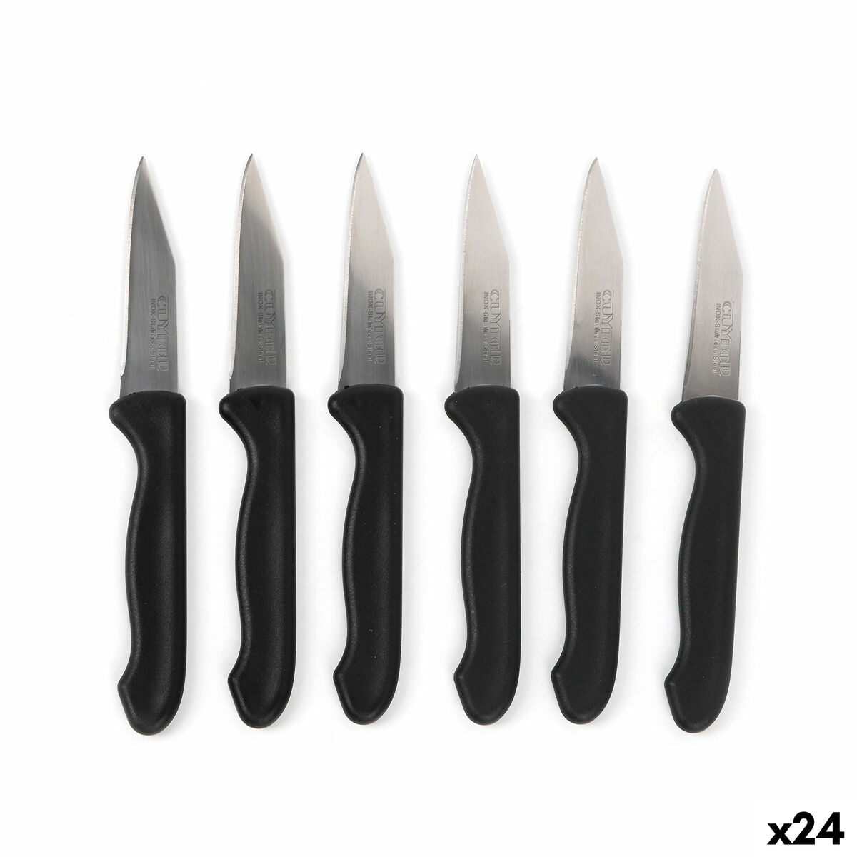 Set de Cuchillos Peladores Cuyfor Negro Plateado Acero Inoxidable 7,5 cm 6 Piezas (24 Unidades)