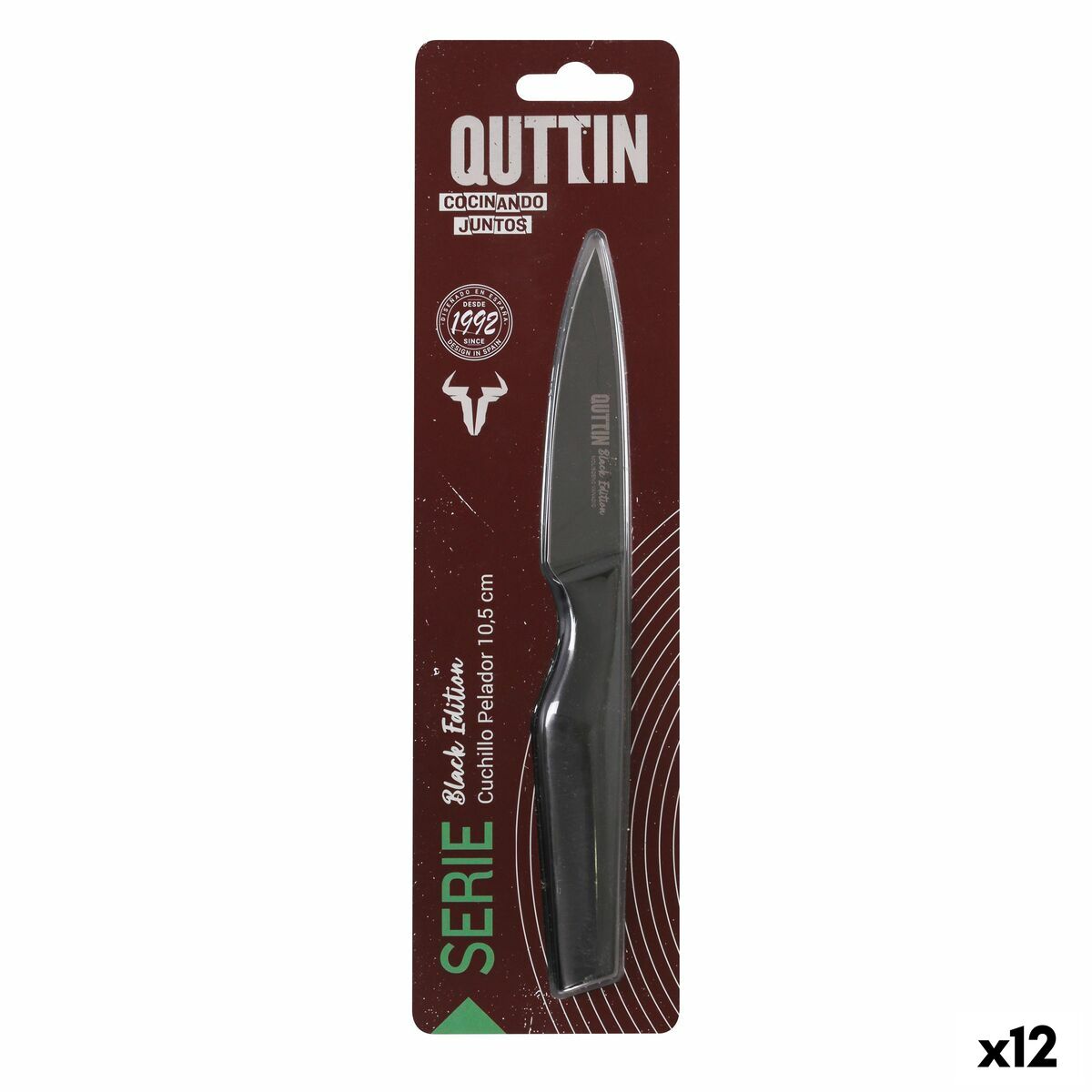 Cuchillo Pelador Quttin Black Acero Inoxidable 9 cm (12 Unidades)
