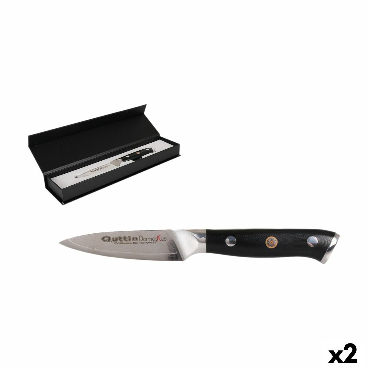 Cuchillo Pelador Quttin Damaskus Negro Plateado Acero Inoxidable 9 cm (2 Unidades)