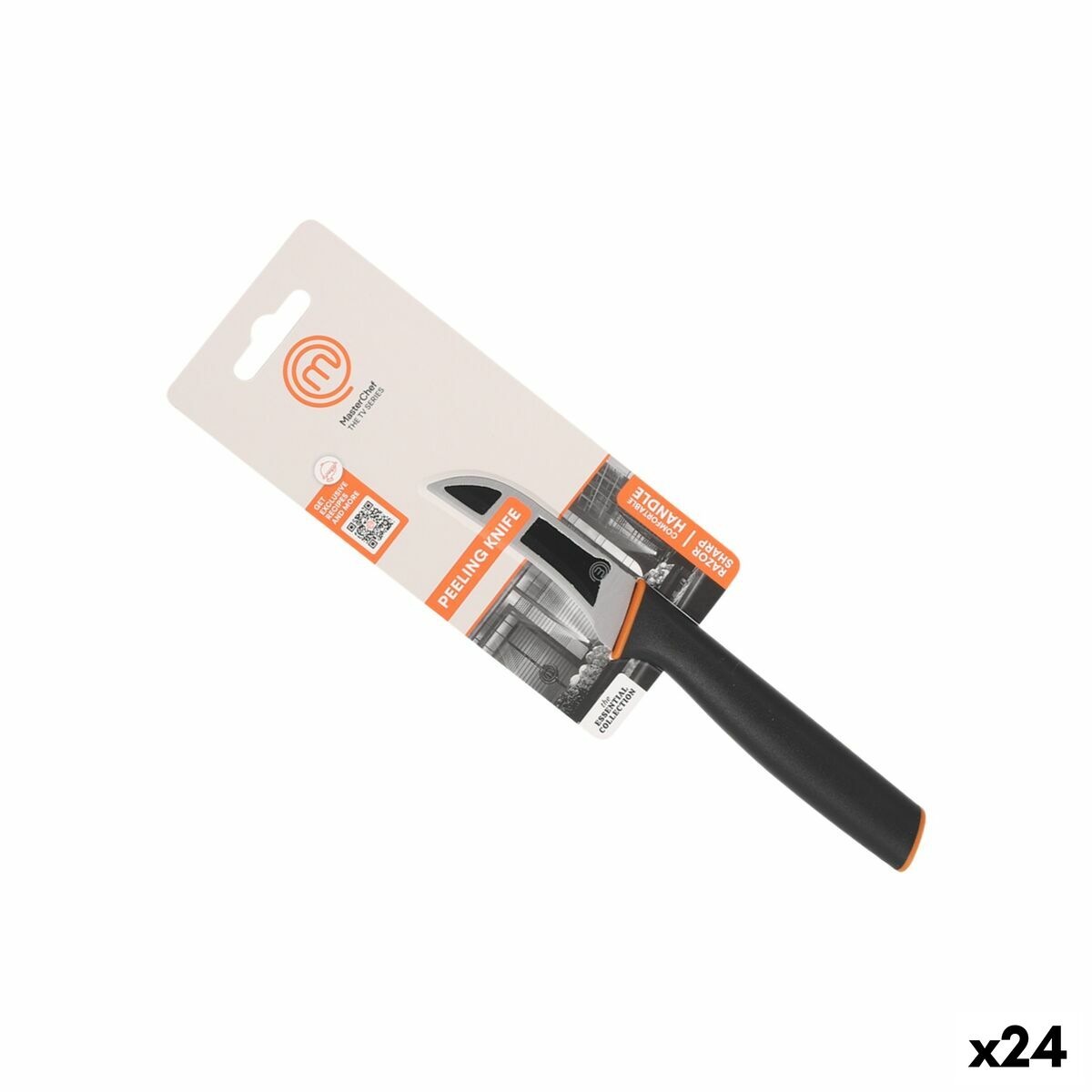 Cuchillo Pelador MasterChef Negro Plateado Acero Inoxidable 7,5 cm (24 Unidades)