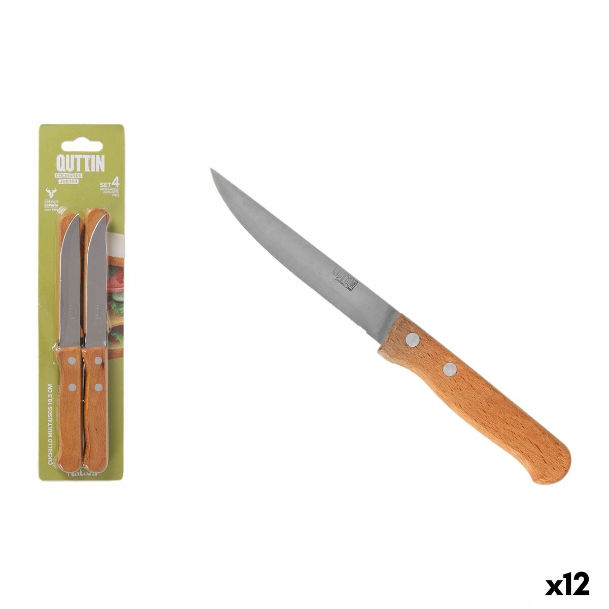 Cuchillo de Cocina Quttin Natura Marrón Plateado Acero Inoxidable 10,5 cm 4 Piezas (12 Unidades)