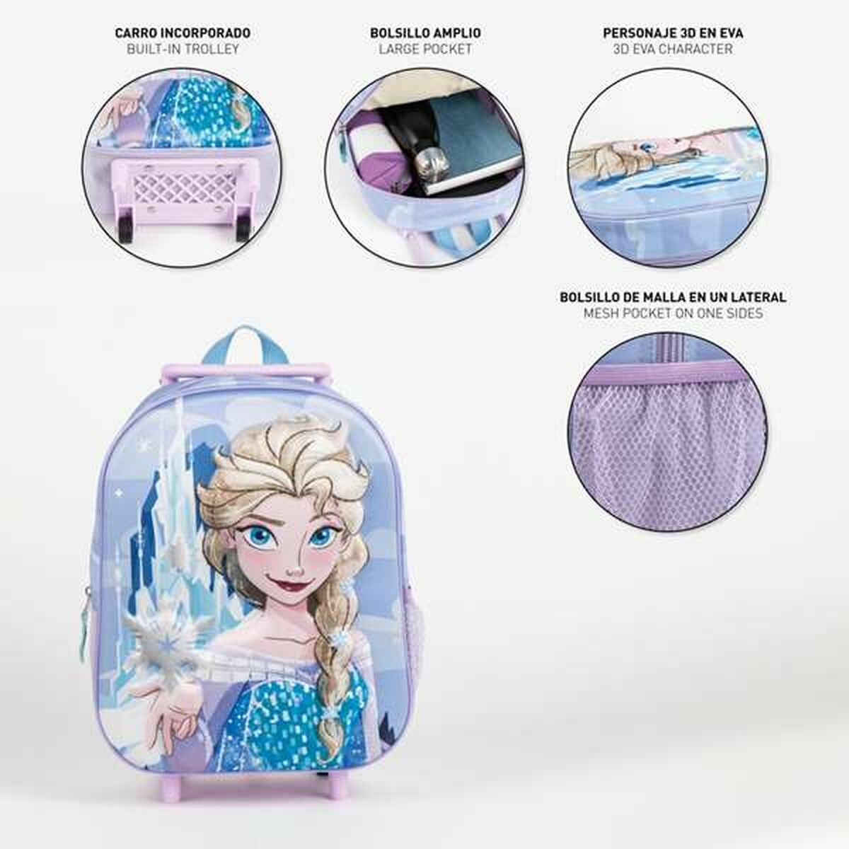 Mochila Escolar 3D con Ruedas Frozen Azul Lila 25,0 x 31,0 x 10,0 cm