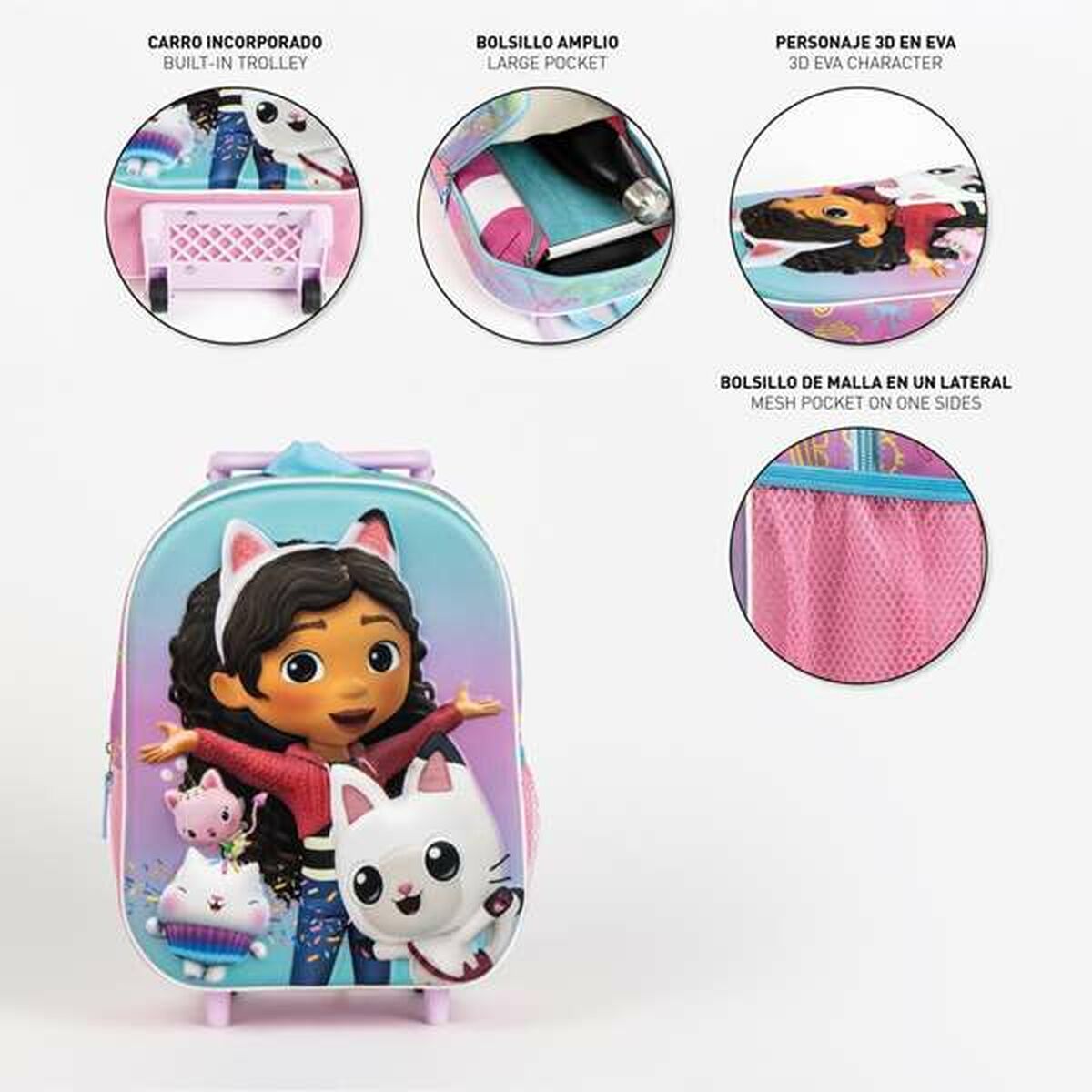 Mochila Escolar 3D con Ruedas Gabby's Dollhouse Rosa 25,0 x 31,0 x 10,0 cm