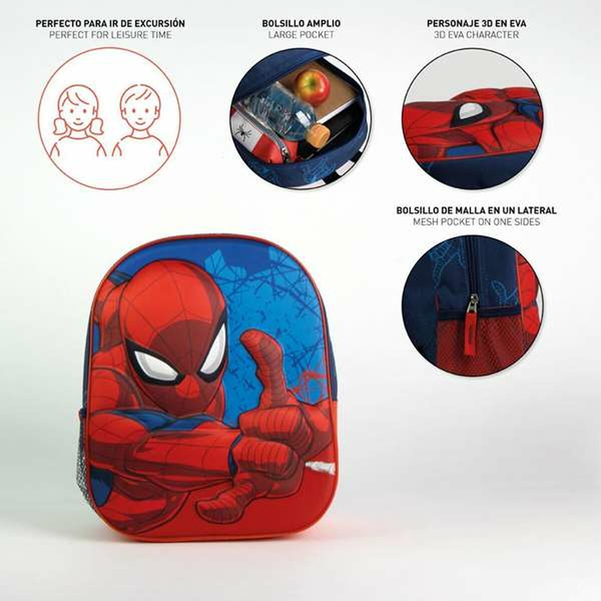Mochila Escolar 3D Spider-Man Azul 25,0 x 31,0 x 10,0 cm