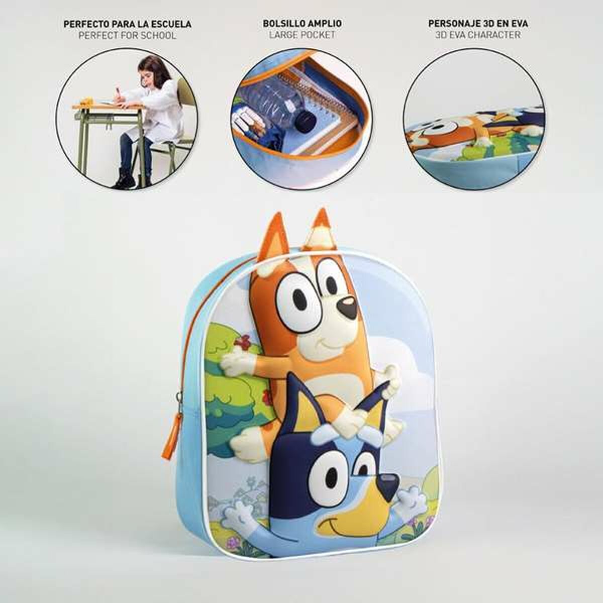 Mochila Escolar 3D Bluey Azul