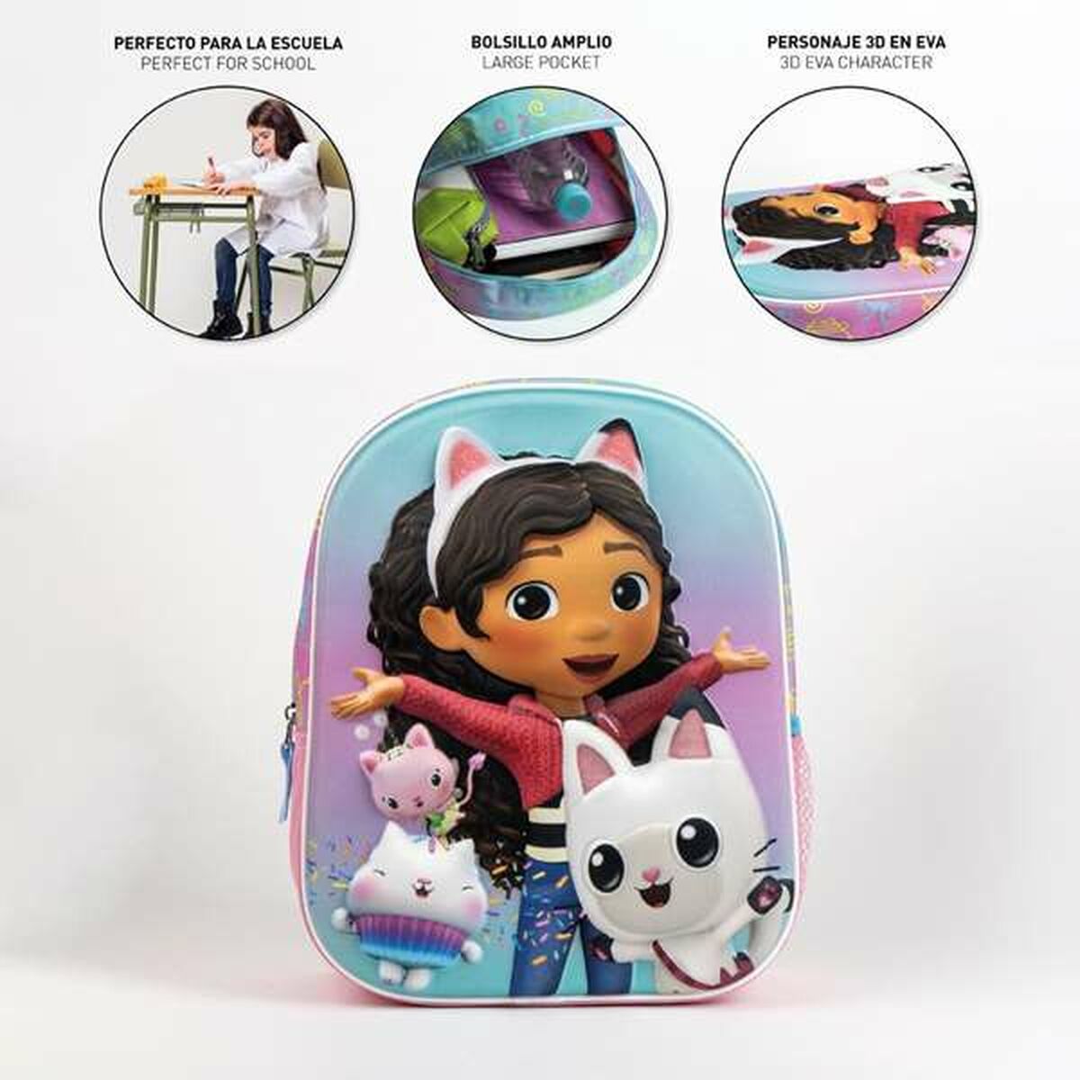 Mochila Escolar 3D Gabby's Dollhouse Rosa 25,0 x 31,0 x 10,0 cm