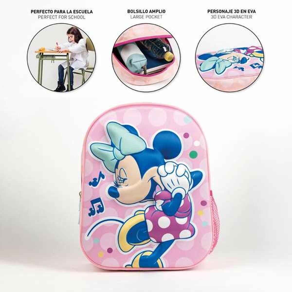 Mochila Escolar 3D Minnie Mouse Rosa 25,0 x 31,0 x 10,0 cm