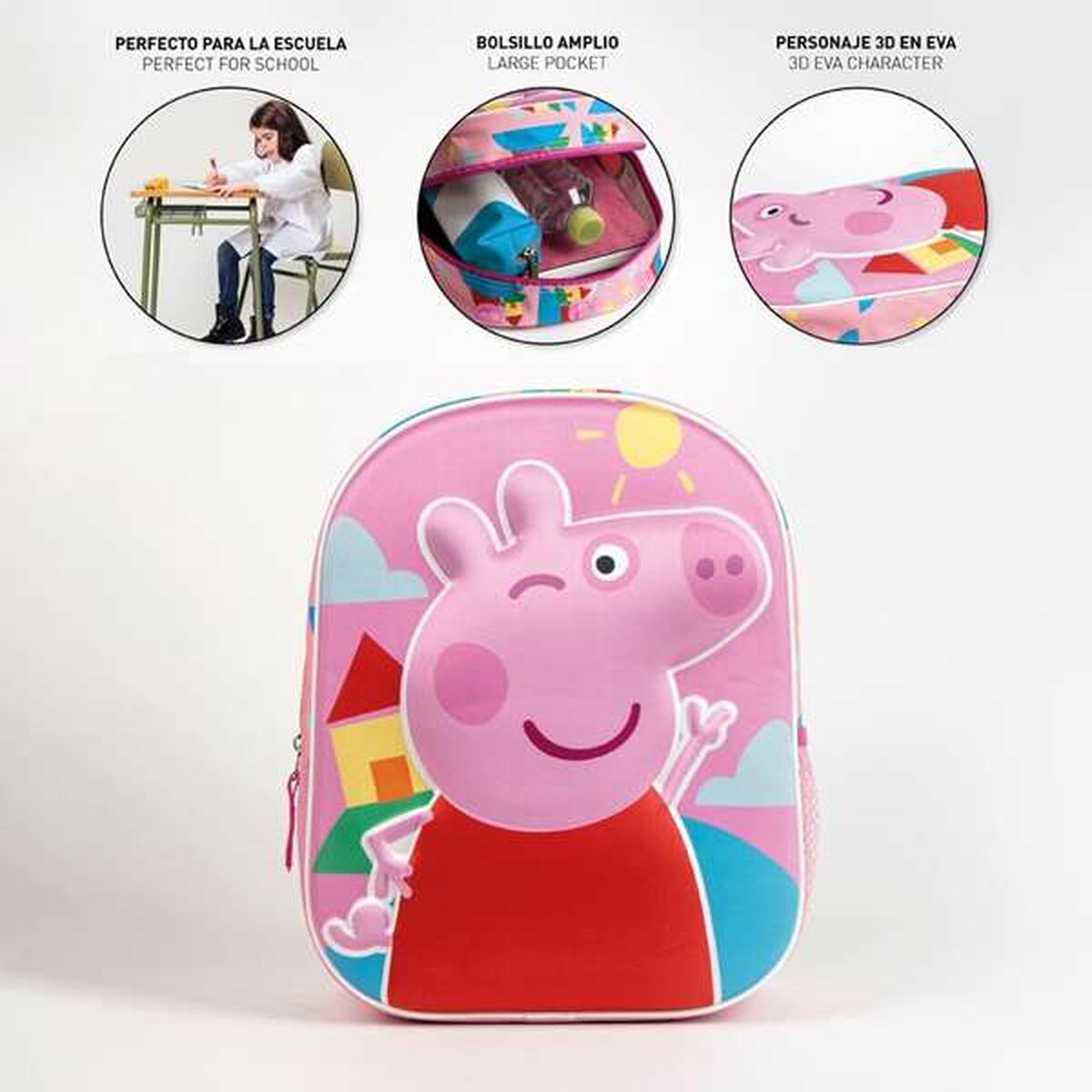 Mochila Escolar 3D Peppa Pig Rosa 25,0 x 31,0 x 10,0 cm