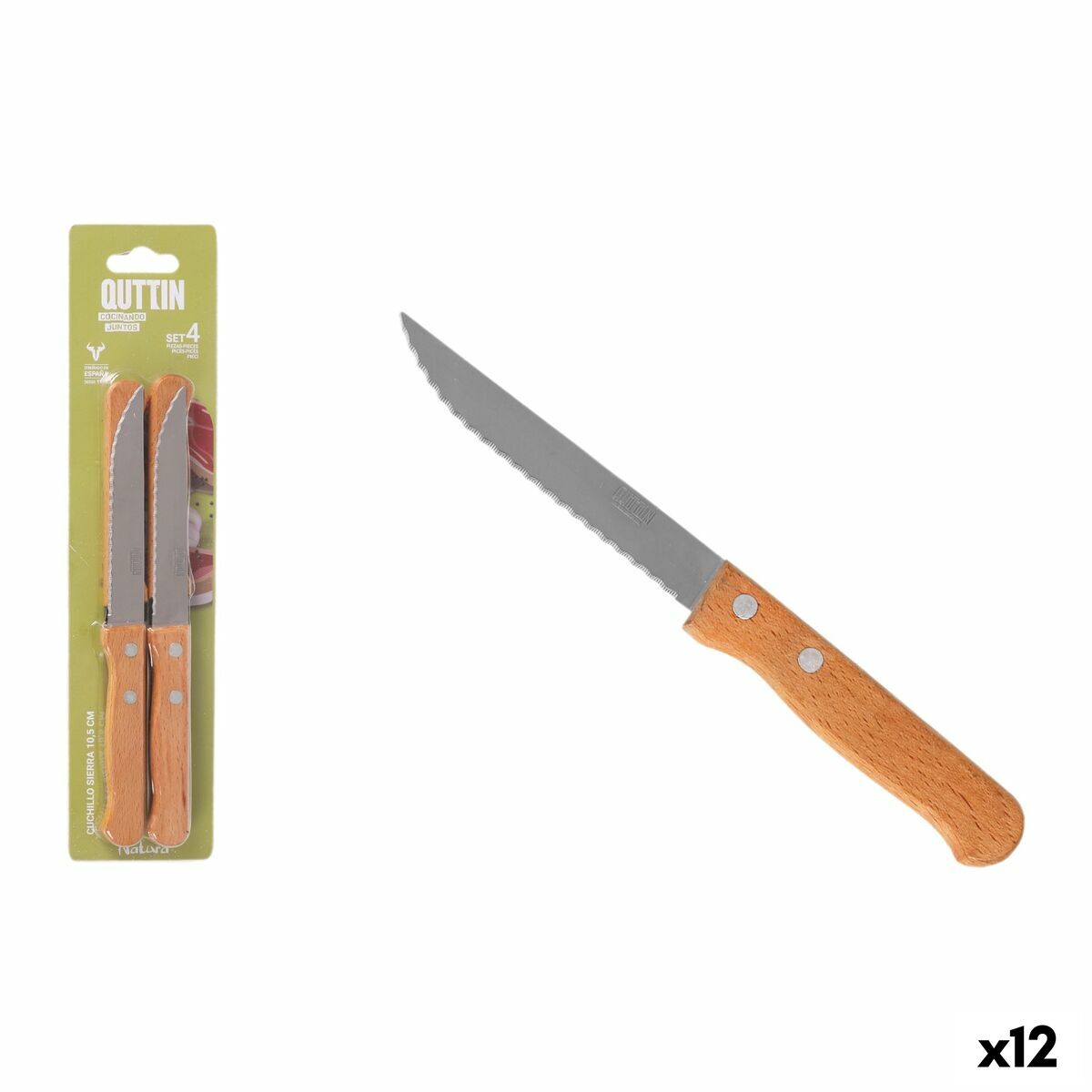 Set de Cuchillos para Carne Inde Natura Marrón Plateado 10,5 cm Multiusos 4 Piezas (12 Unidades)