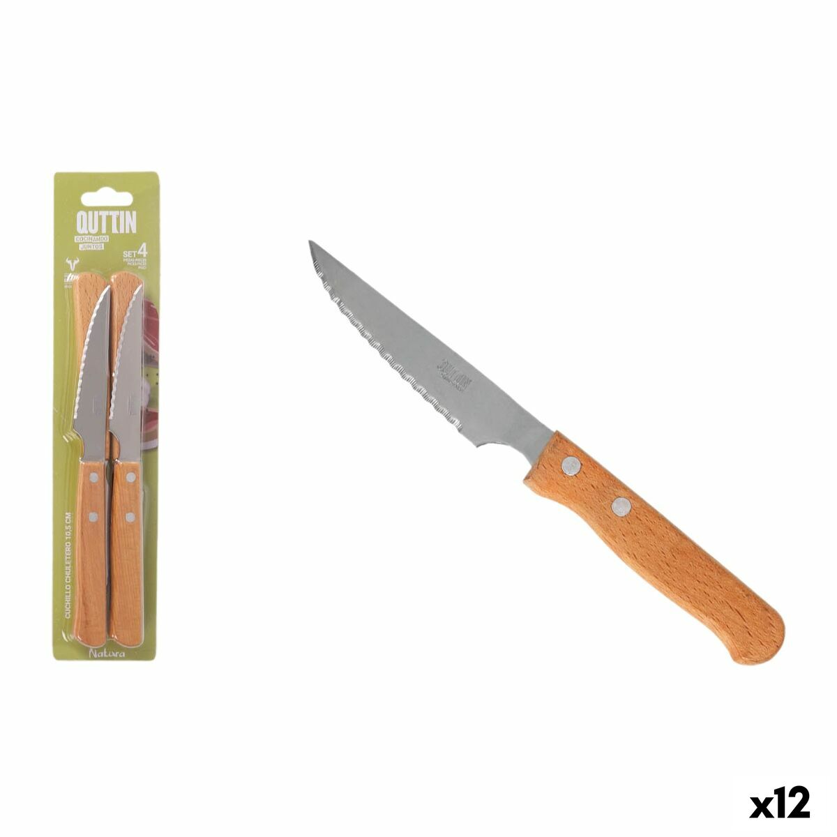 Set de Cuchillos para Carne Inde NATURA Marrón Plateado 10,5 cm 4 Piezas (12 Unidades)