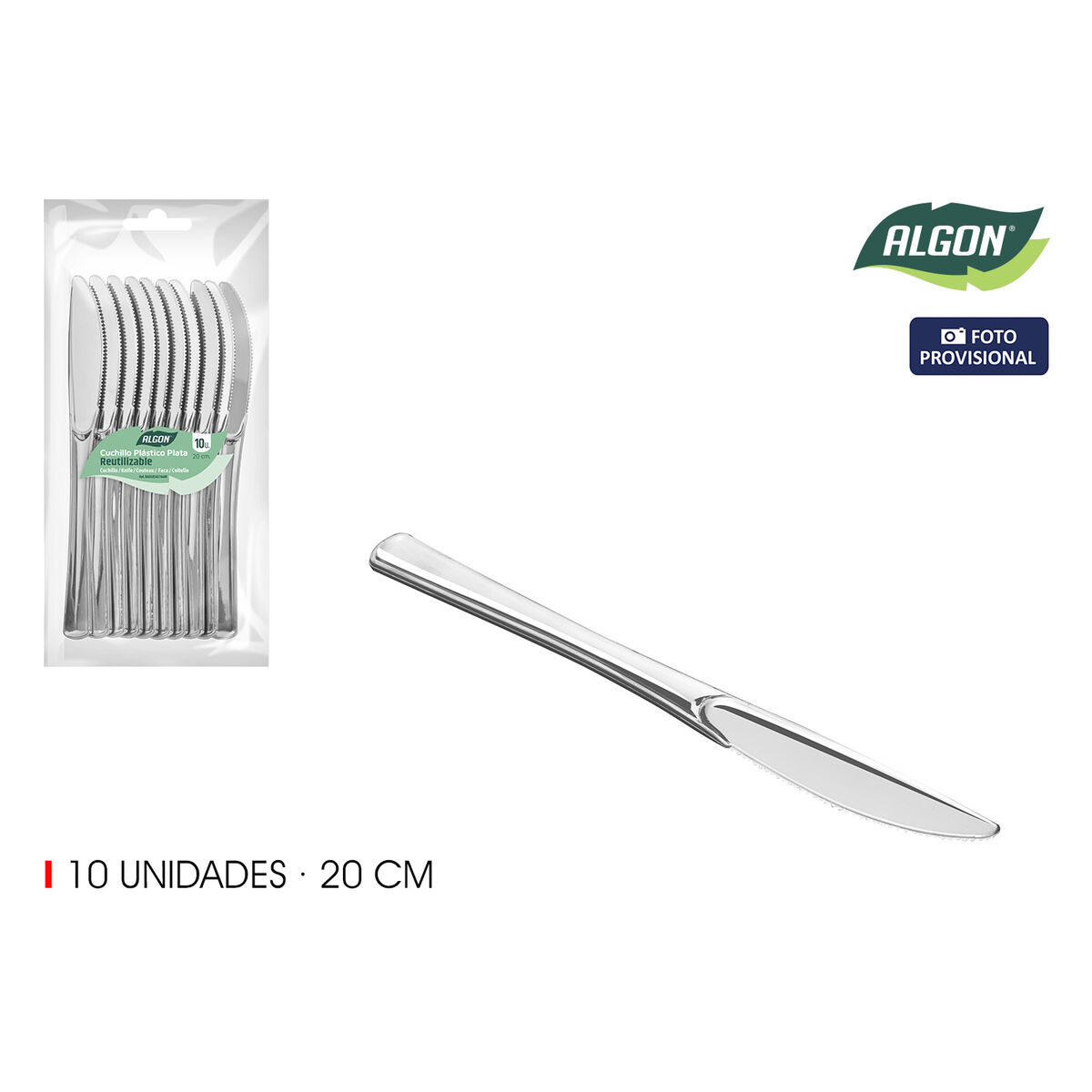 Set de cuchillos reutilizables Algon Plateado Plástico 20 cm 10 Piezas (24 Unidades)