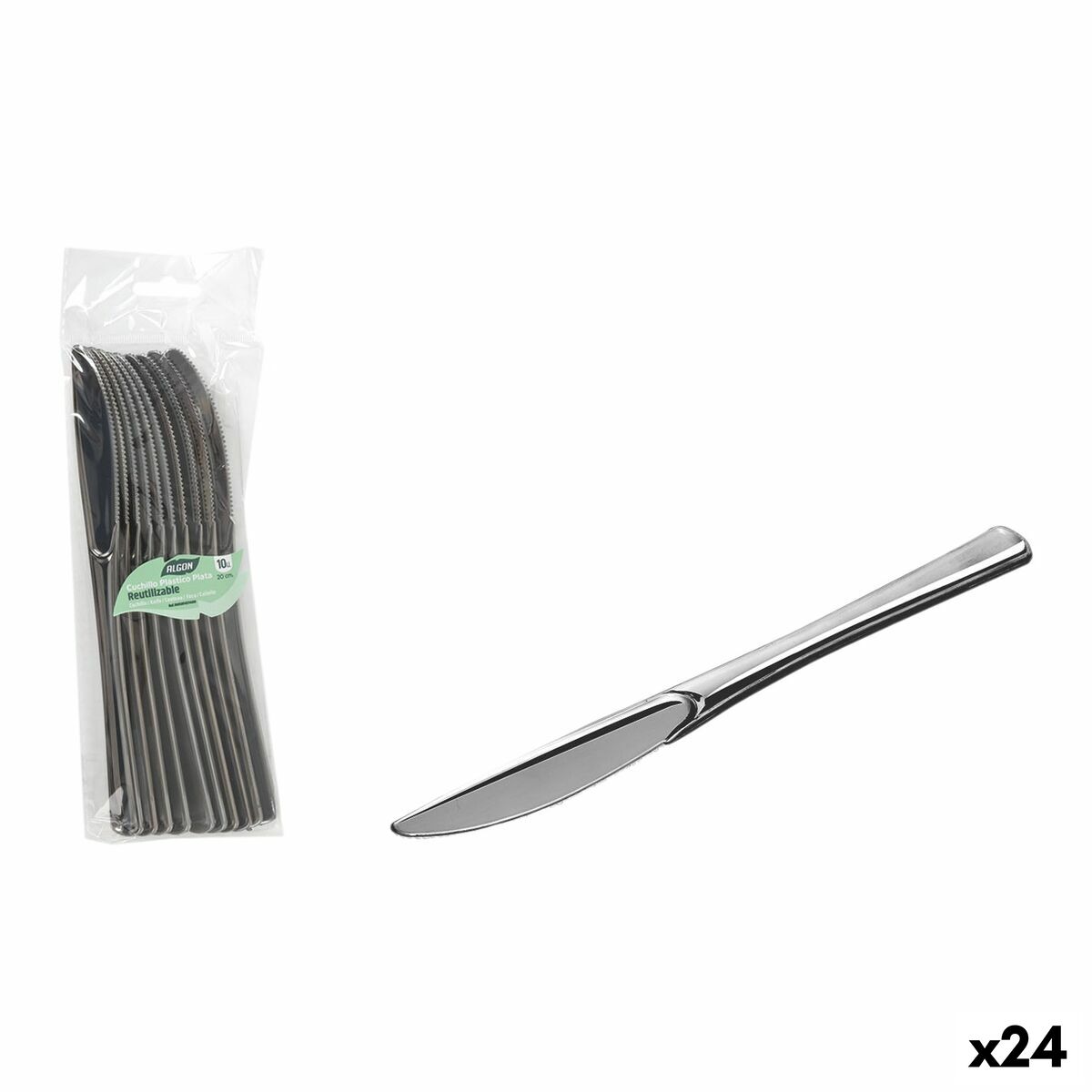 Set de cuchillos reutilizables Algon Plateado Plástico 20 cm 10 Piezas (24 Unidades)