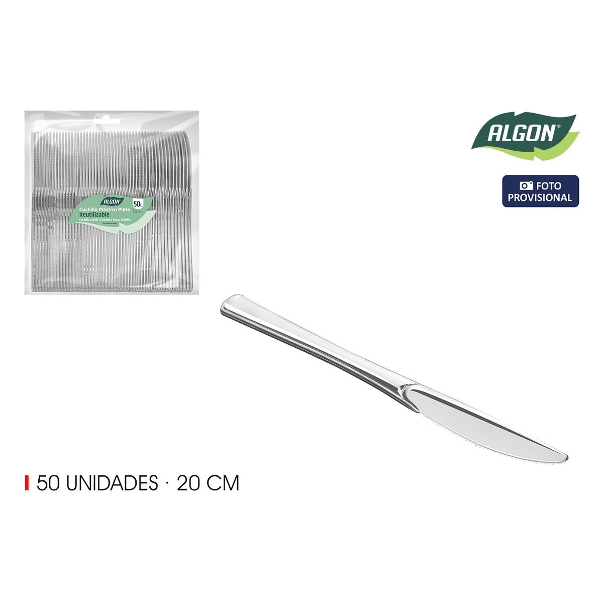 Set de cuchillos reutilizables Algon Plateado Plástico 20 cm 50 Piezas (12 Unidades)