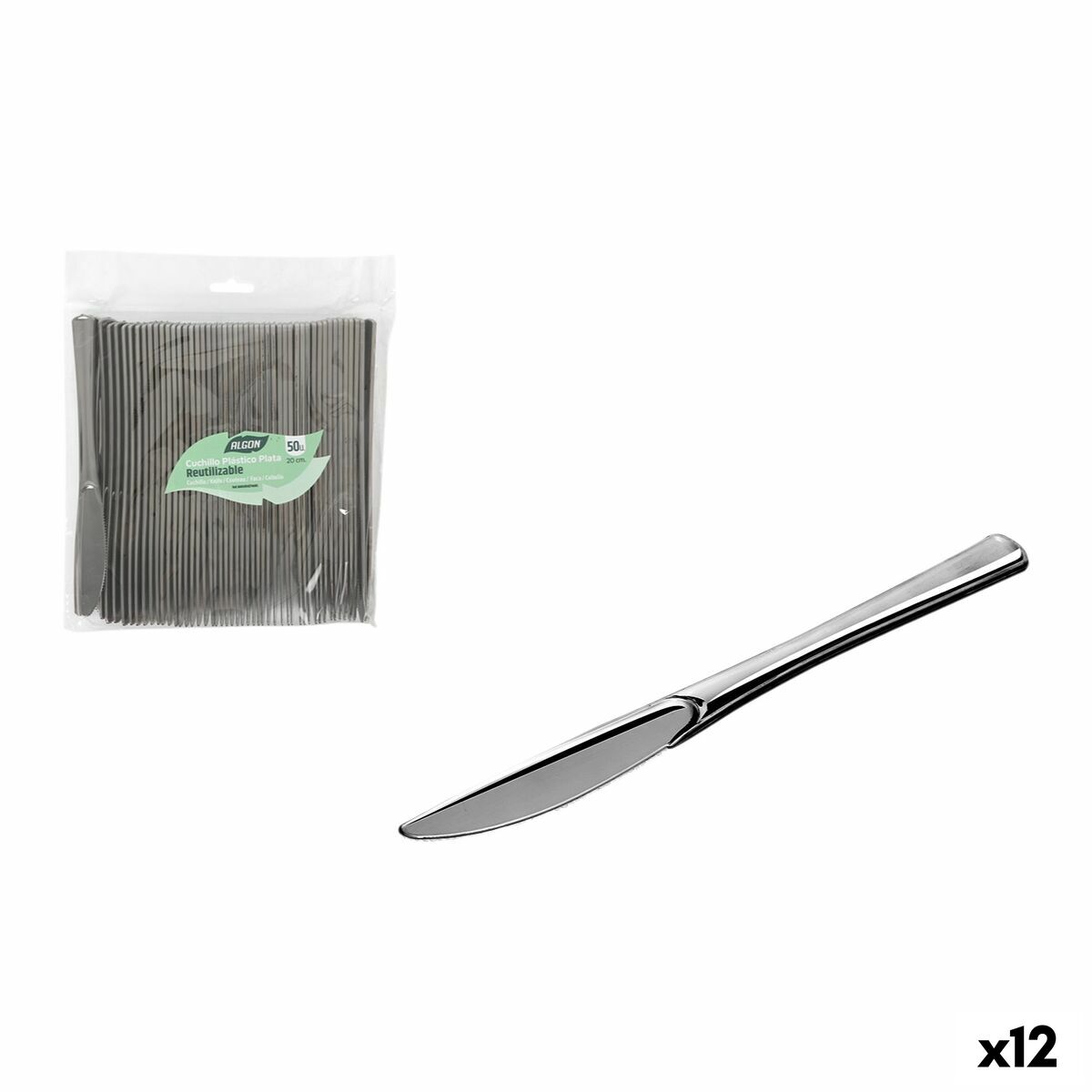 Set de cuchillos reutilizables Algon Plateado Plástico 20 cm 50 Piezas (12 Unidades)
