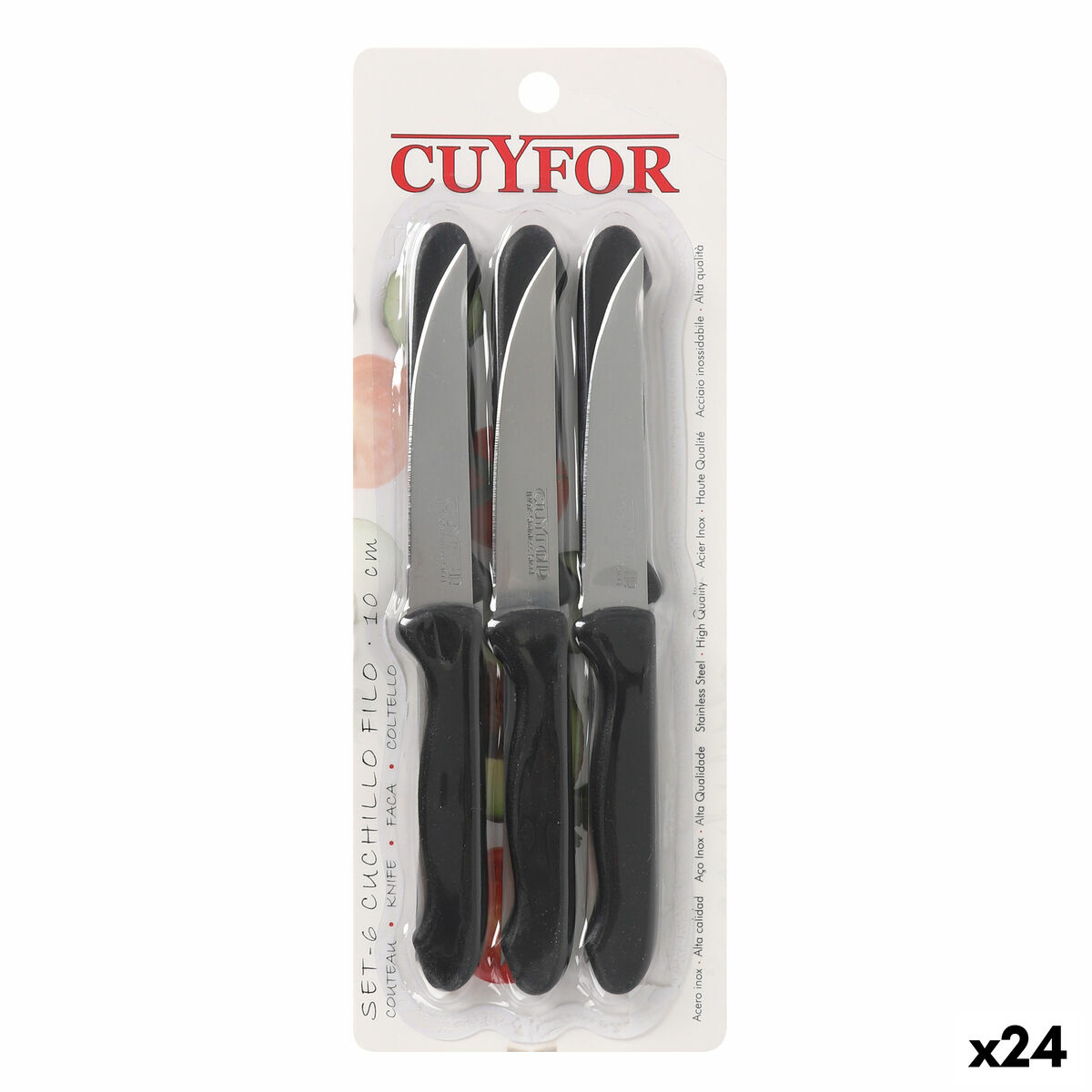 Set de Cuchillos Cuyfor Filo Negro Plateado 6 Piezas (24 Unidades)