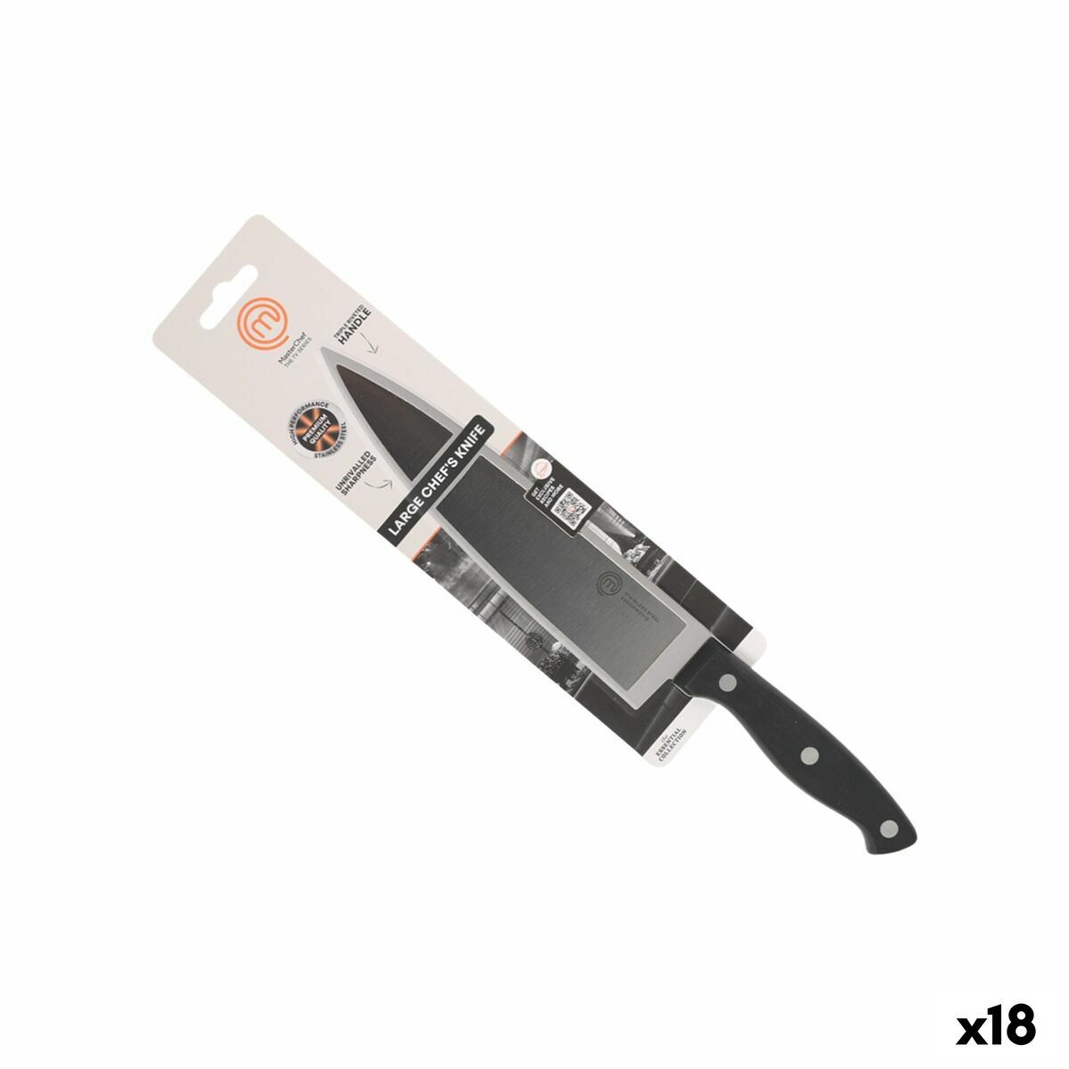Cuchillo de Cocina MasterChef Chef Negro Plateado 20 cm (18 Unidades)