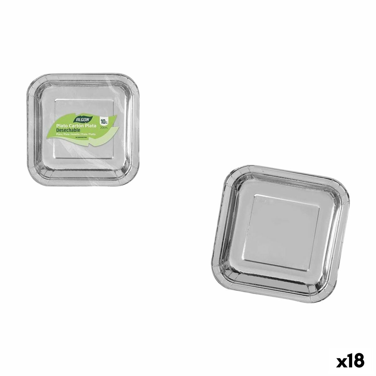 Set de Platos Algon Plateado 20 cm 20 x 2 cm 10 Piezas (18 Unidades)