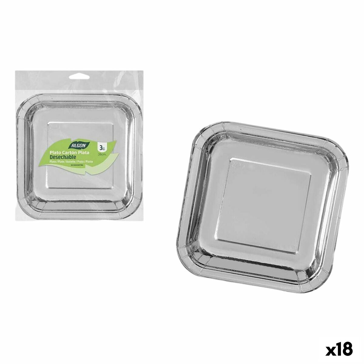 Set de Platos Algon Plateado 26 cm 3 Piezas (18 Unidades)