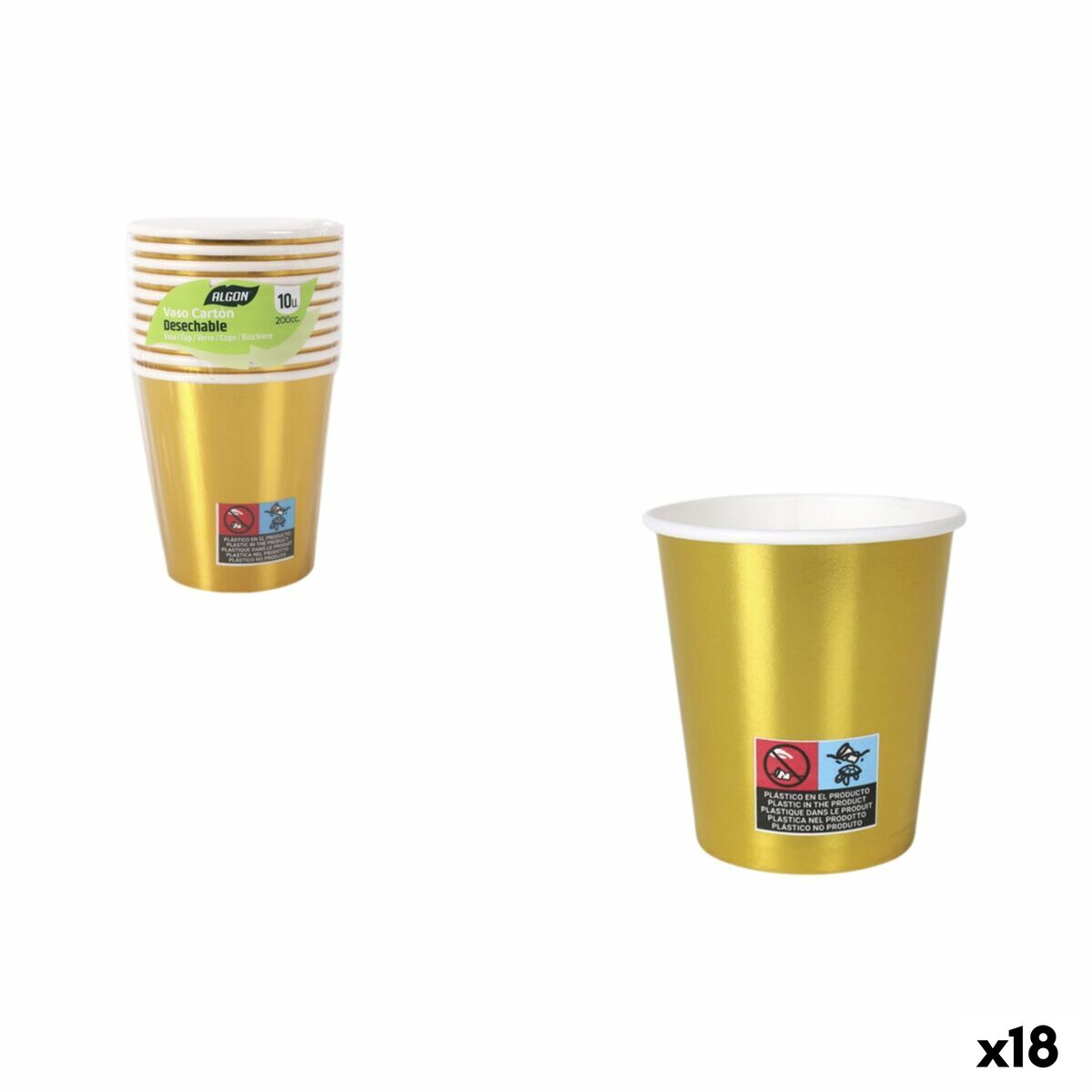 Set de Vasos Algon Dorado 200 ml 10 Piezas (18 Unidades)