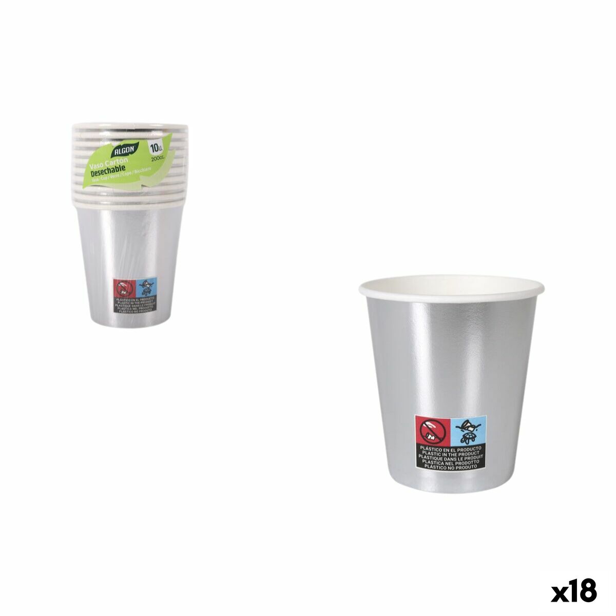 Set de Vasos Algon Plateado 200 ml 10 Piezas (18 Unidades)