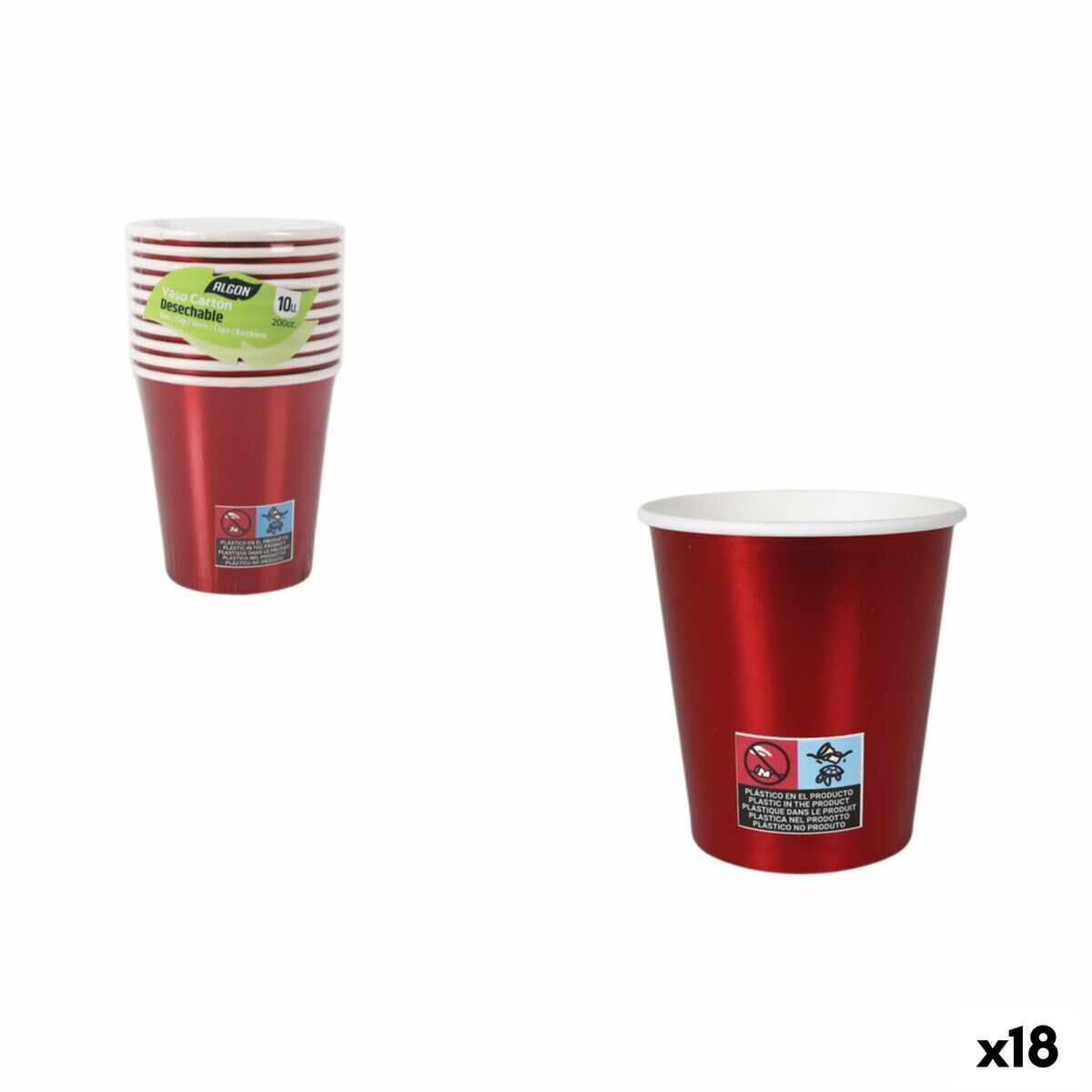 Set de Vasos Algon Rojo 200 ml 10 Piezas (18 Unidades)