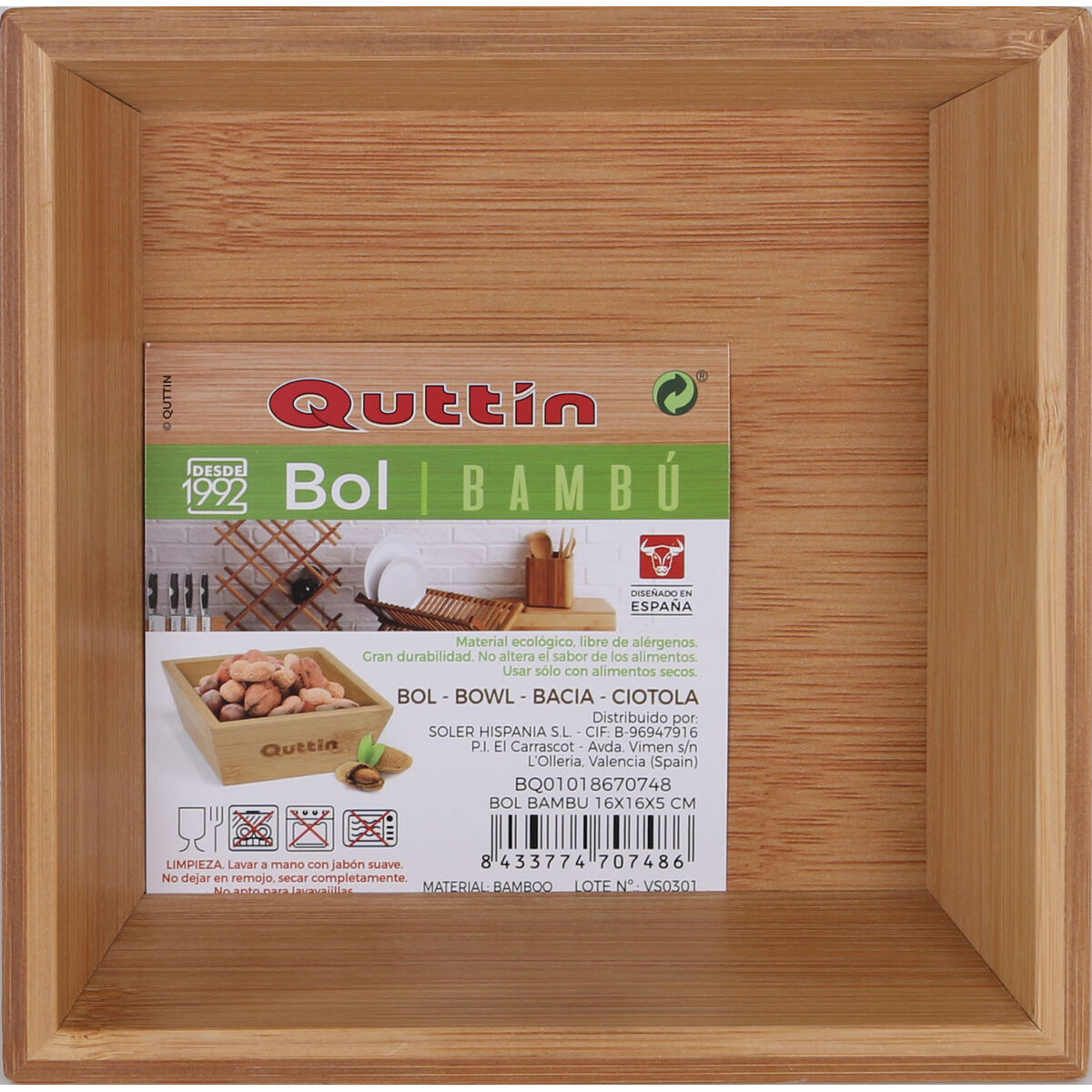 Bol para Aperitivos Quttin Bambú 16 x 16 x 5 cm (12 Unidades)