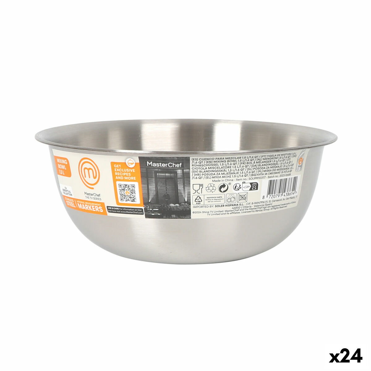 Cuenco MasterChef Acero Inoxidable 1,2 L 19 x 7,5 cm (24 Unidades)