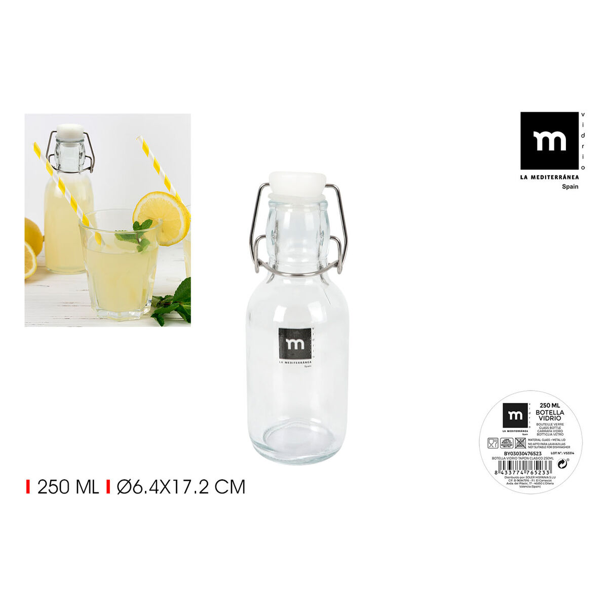 Botella de Cristal La Mediterránea Vidrio 250 ml (24 Unidades)