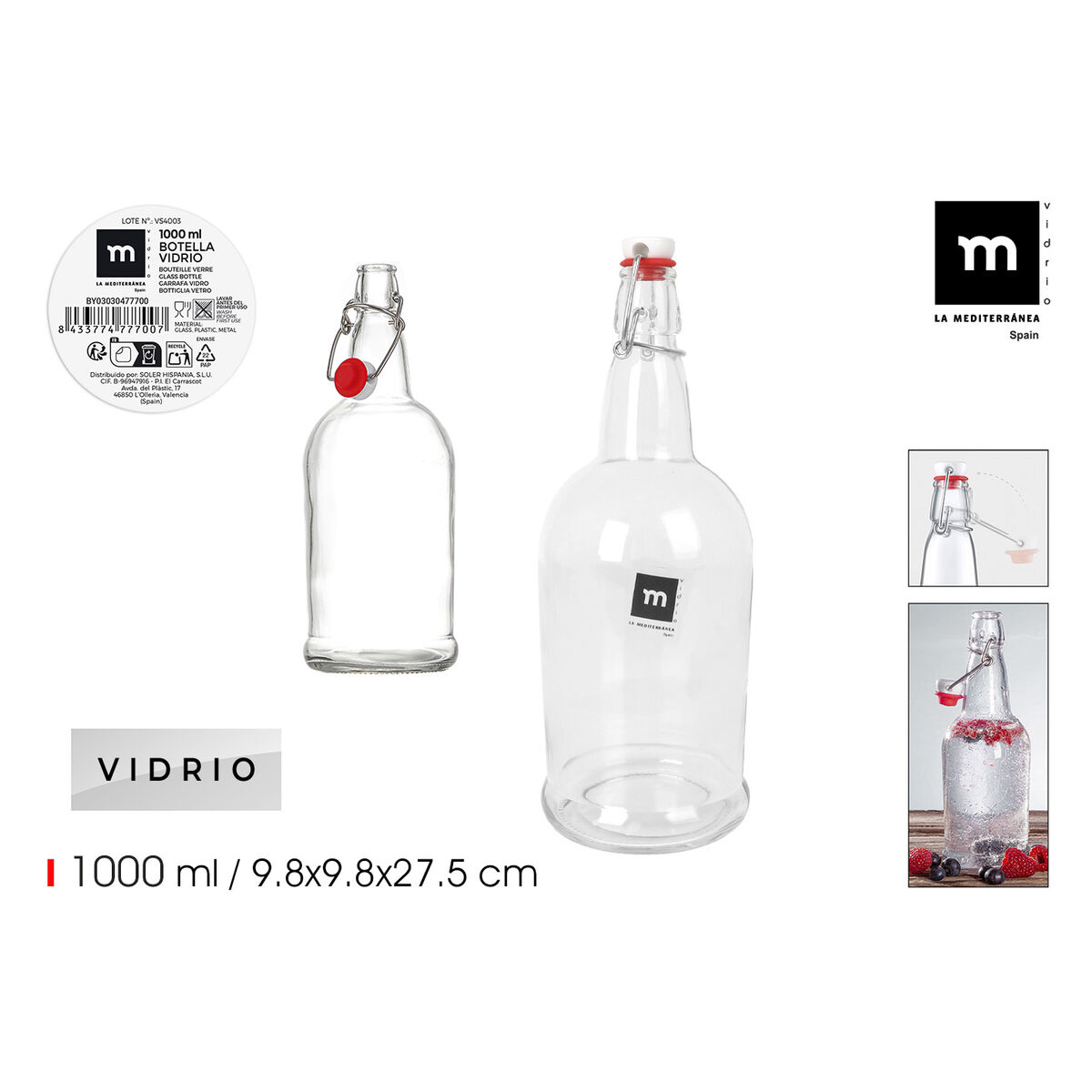 Botella de Cristal La Mediterránea 1 L (12 Unidades)