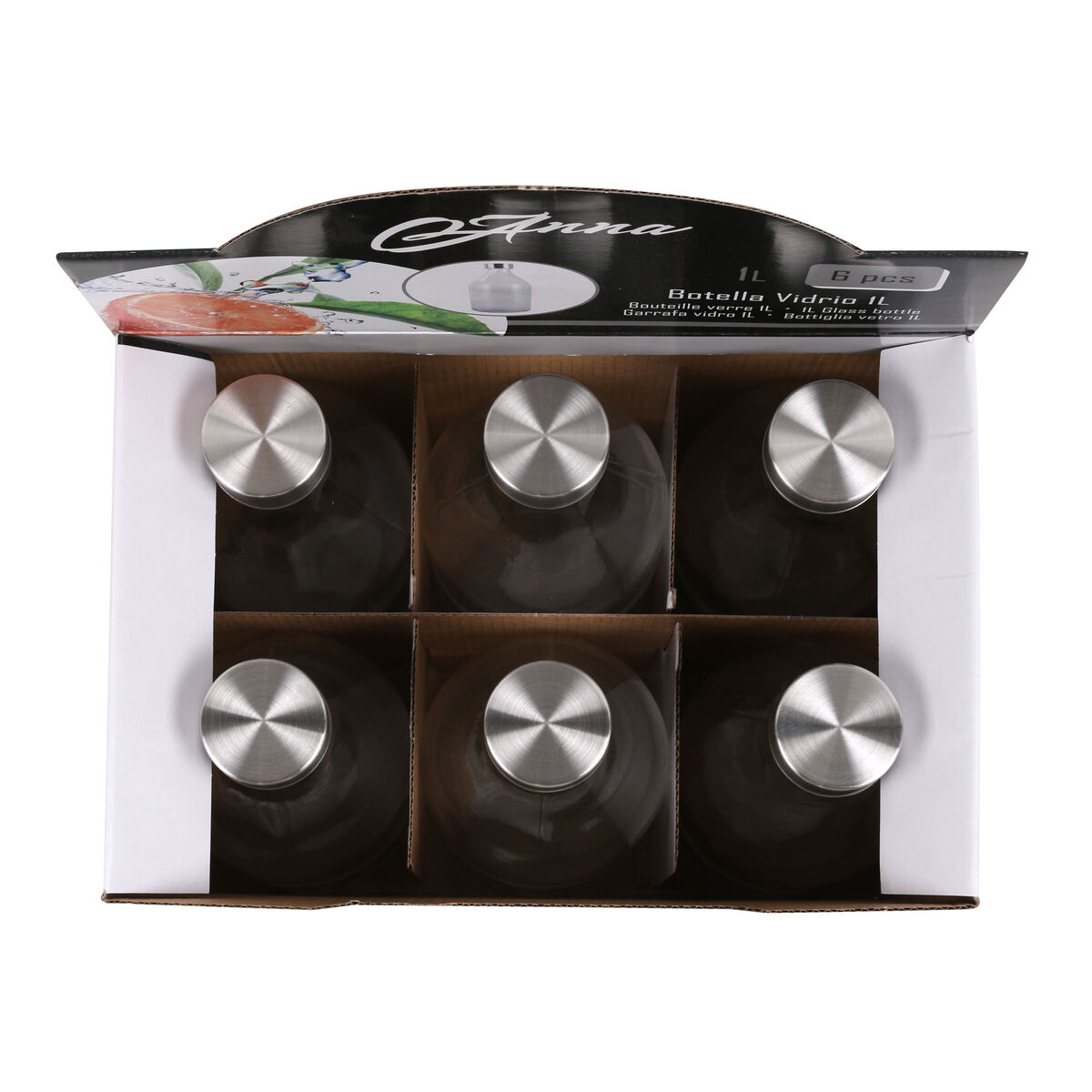 Botella de Cristal La Mediterránea Metal Vidrio 1 L (6 Unidades)