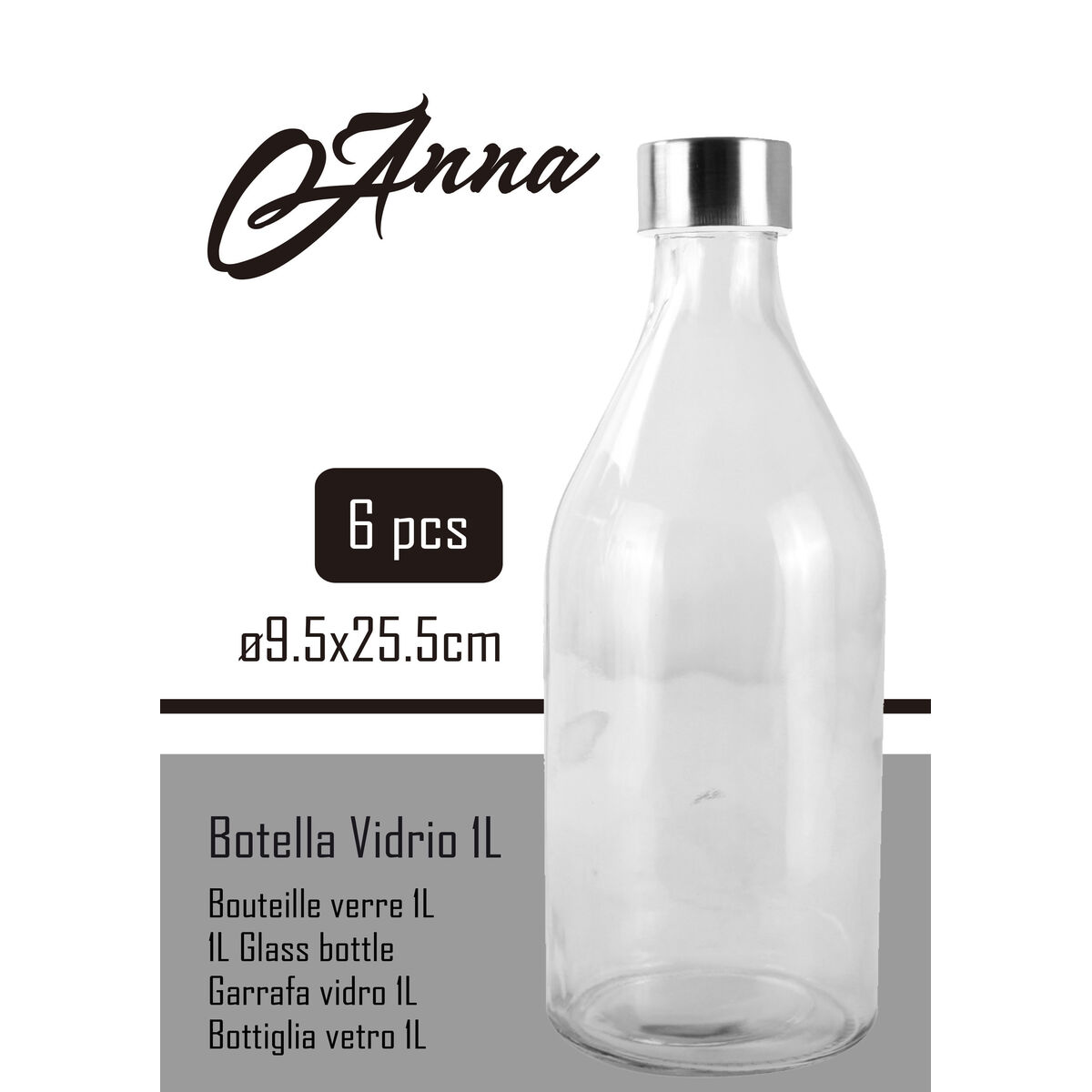 Botella de Cristal La Mediterránea Metal Vidrio 1 L (6 Unidades)