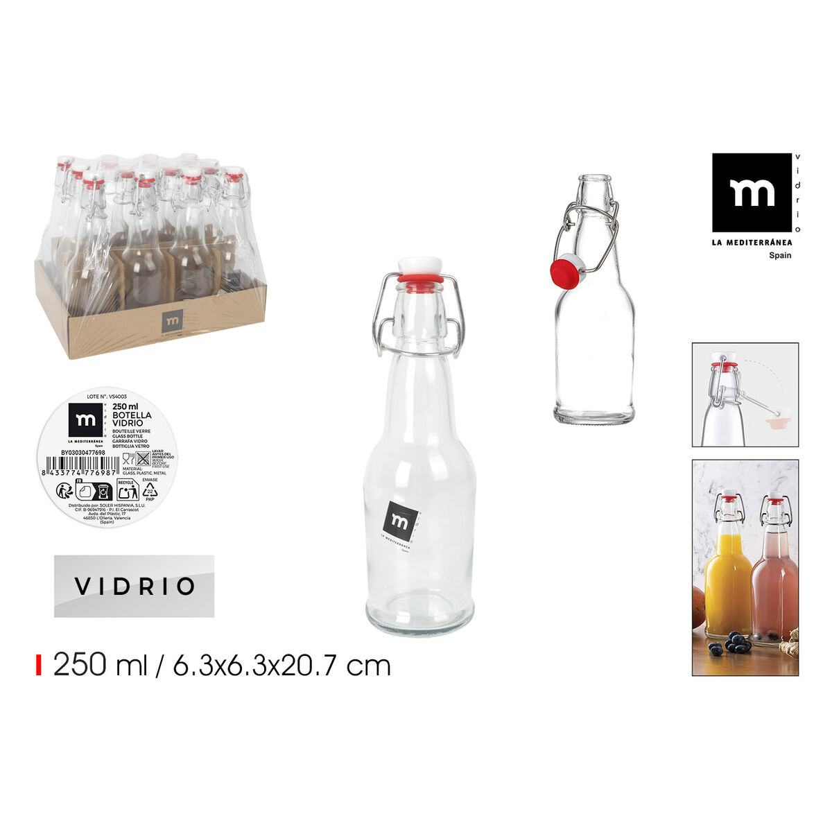 Botella de Cristal La Mediterránea 250 ml 0,25 L (24 Unidades)