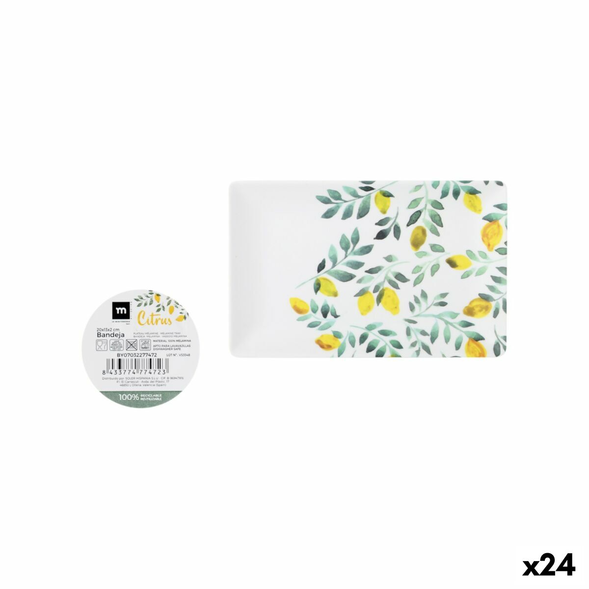Bandeja de Aperitivos La Mediterránea Limón 20 x 13 x 2 cm (24 Unidades)