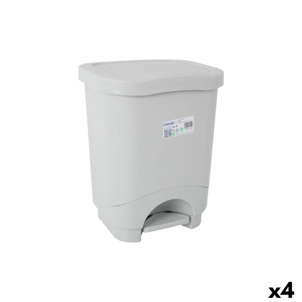 Cubo de Basura con Pedal Tontarelli Idea Gris 18 L (4 Unidades)