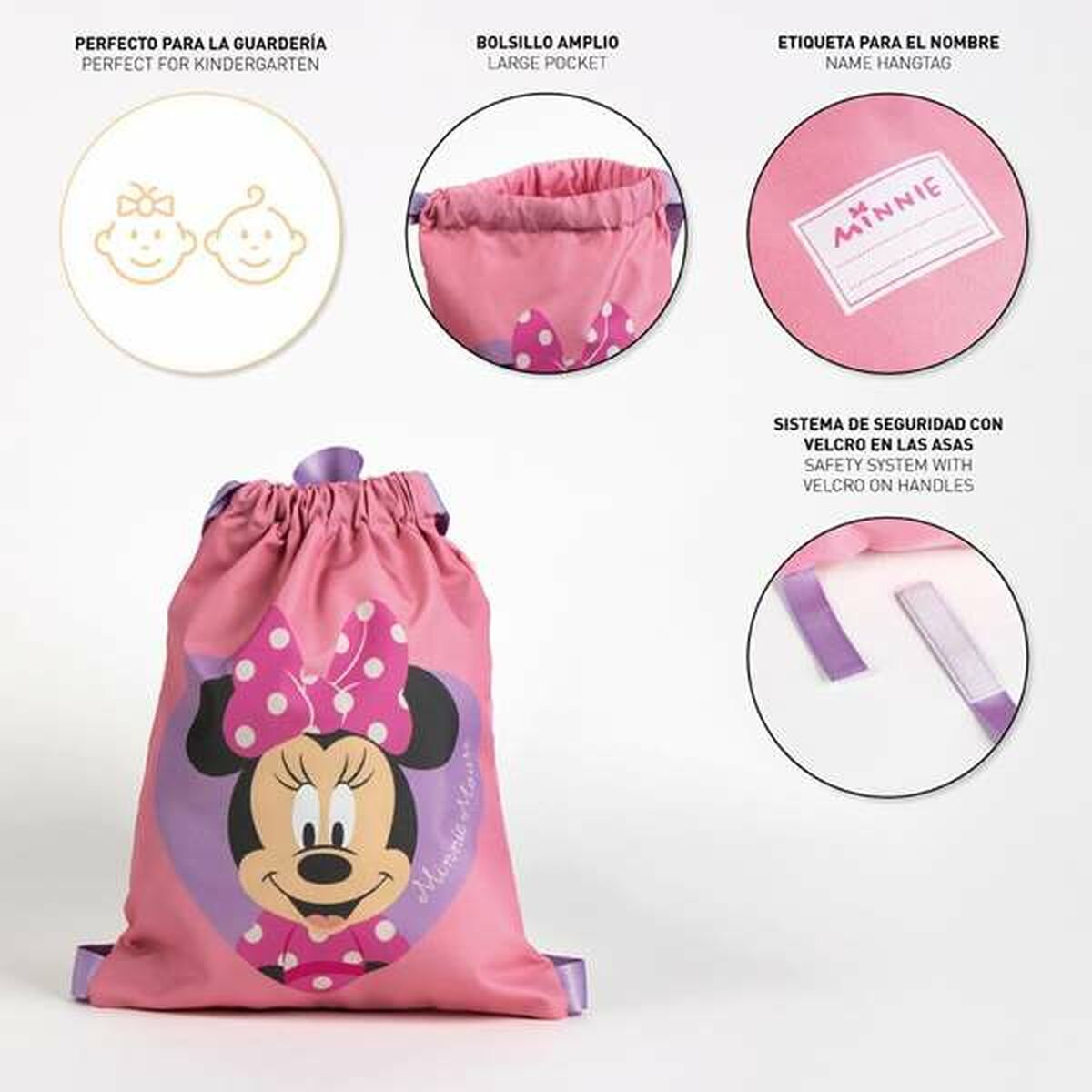 Bolsa Mochila con Cuerdas Minnie Mouse Rosa 27 x 33 cm