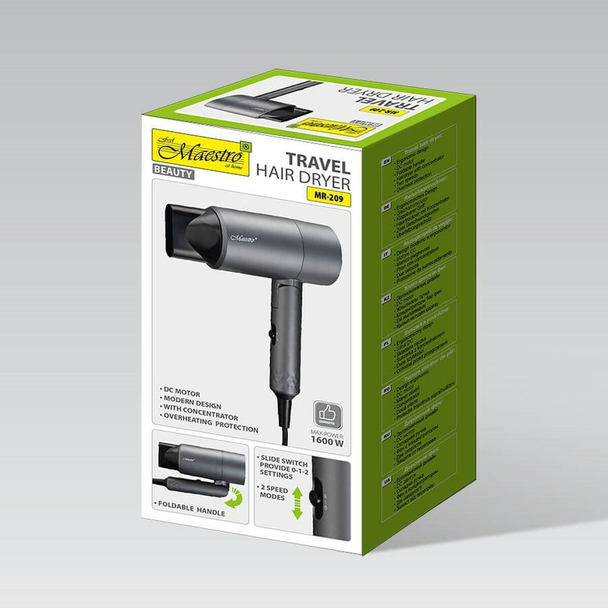 Secador de Pelo Feel Maestro MR-209 Negro Grafito 1600 W