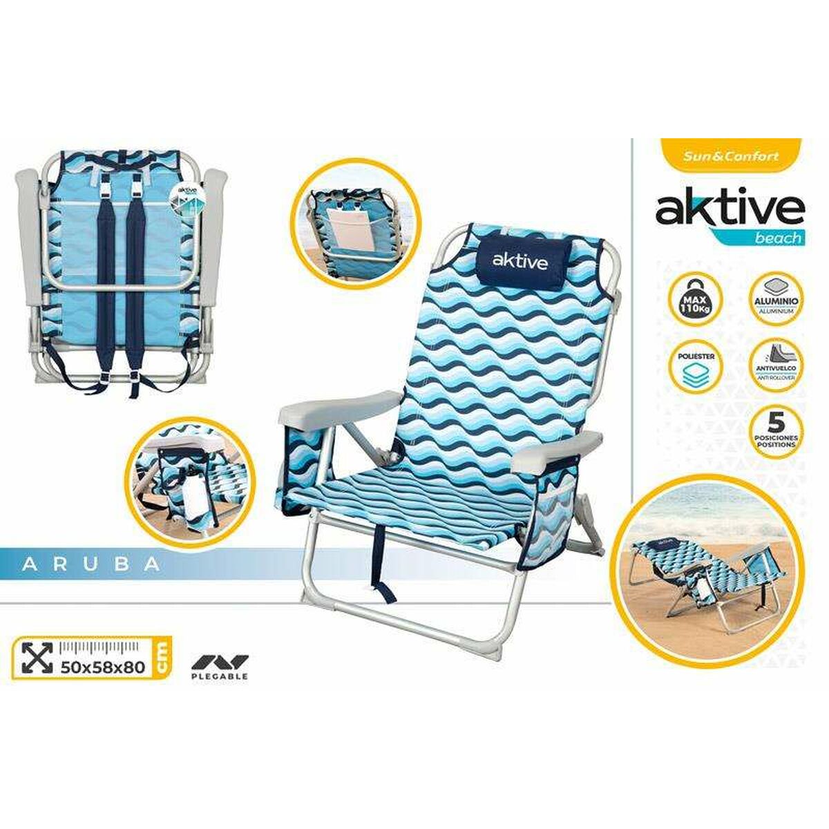 Silla de Playa Aktive 64 x 63 x 28 cm