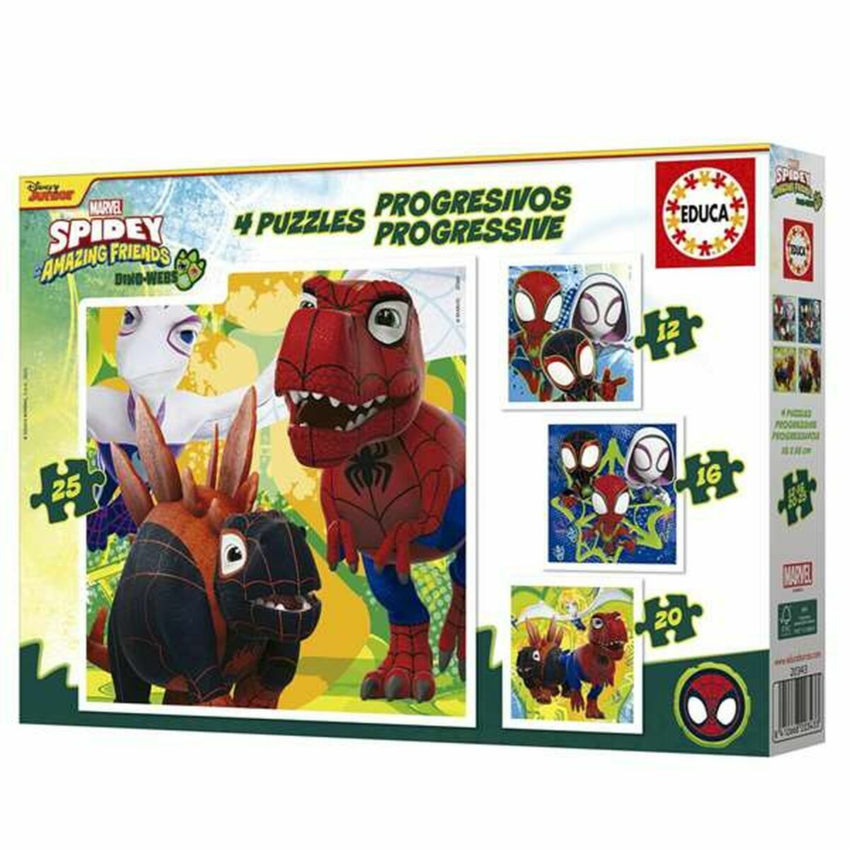 Set de 4 Puzzles Educa Dino Spidey (4 Unidades)