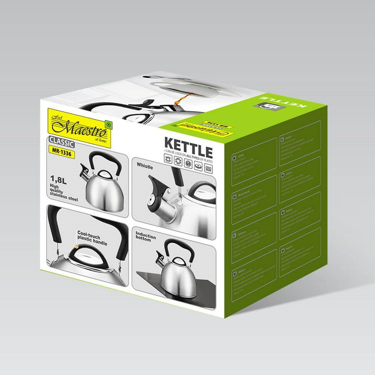 Tetera Feel Maestro MR-1336 Negro Plateado Acero Inoxidable 1,8 L