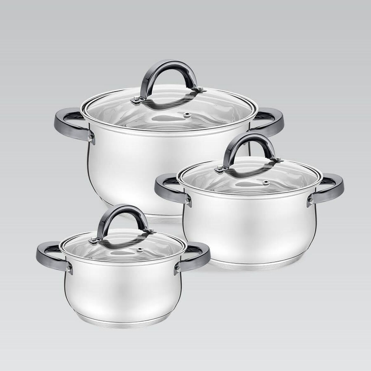 Olla con Tapa Feel Maestro MR-3522-6M-BLACK Plateado Acero Acero Inoxidable Ø 18 cm Ø 20 cm Ø 16 cm 2,5 L 1,8 L 3,5 L (6 Piezas)