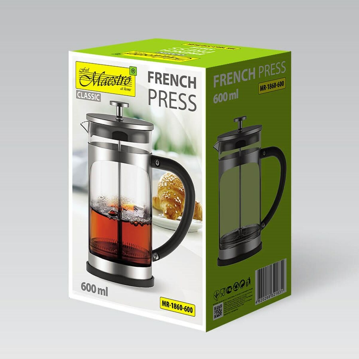 Tetera Feel Maestro MR-1860-600 Negro Acero Acero Inoxidable Vidrio de Borosilicato 600 ml