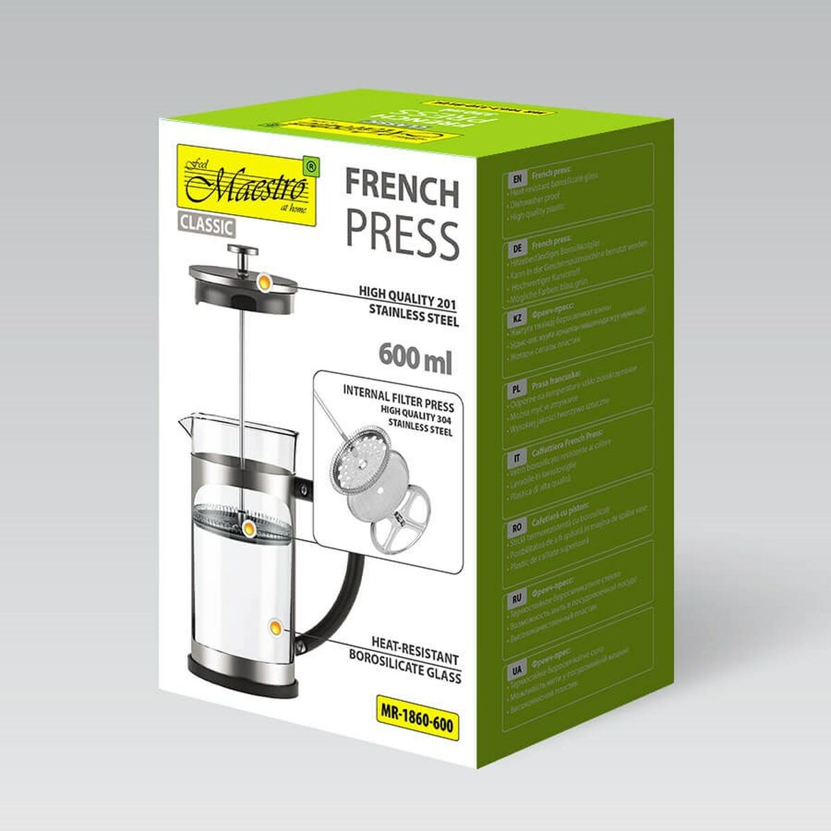 Tetera Feel Maestro MR-1860-600 Negro Acero Acero Inoxidable Vidrio de Borosilicato 600 ml