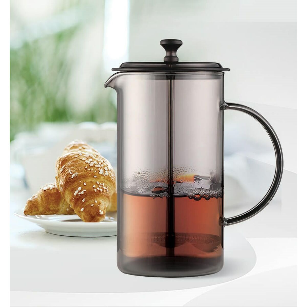 Tetera Feel Maestro MR-1861-600 Negro Translúcido Acero Inoxidable Vidrio de Borosilicato 600 ml