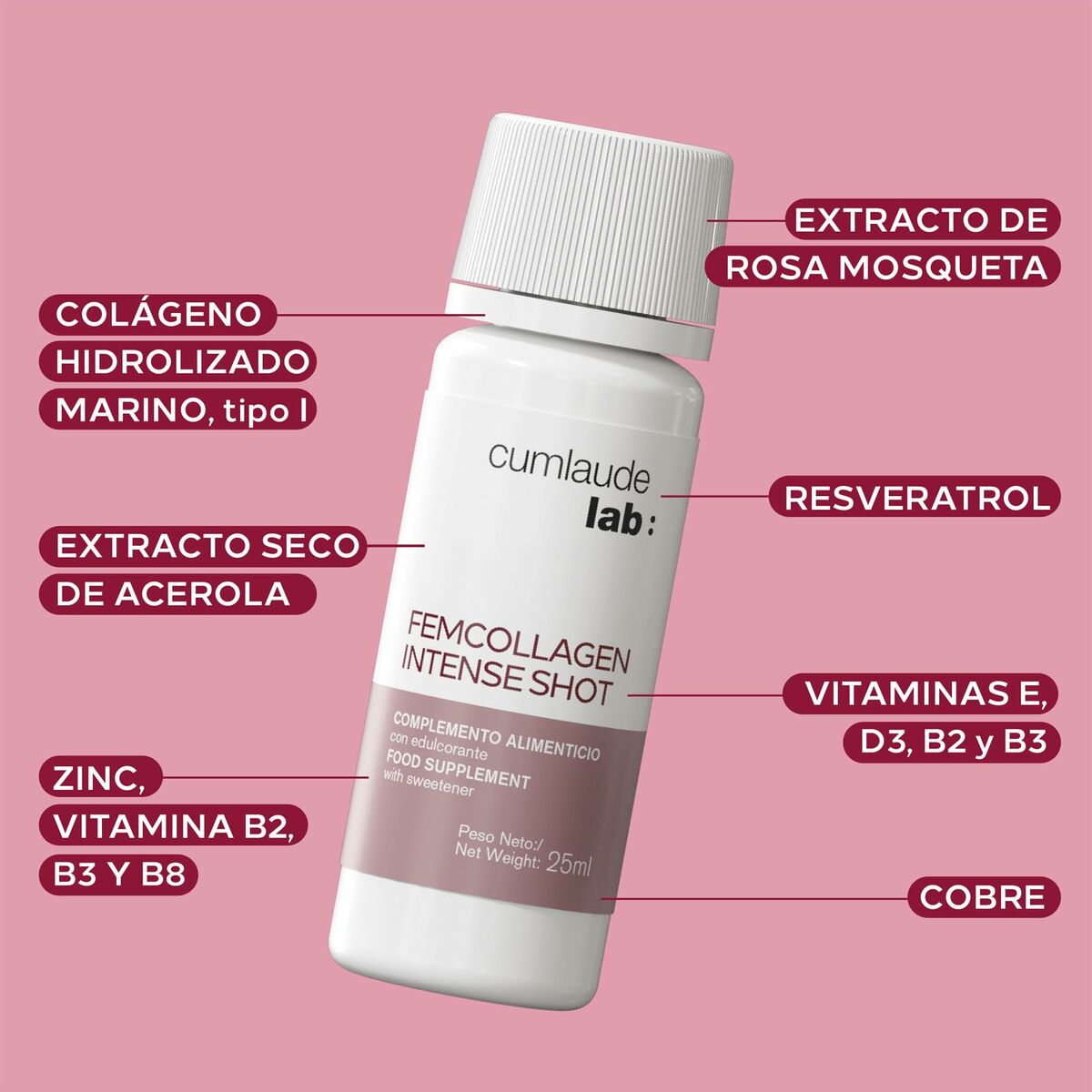 Complemento Alimenticio Cumlaude Lab FEMCOLLAGEN INTENSE SHOT 7 Unidades
