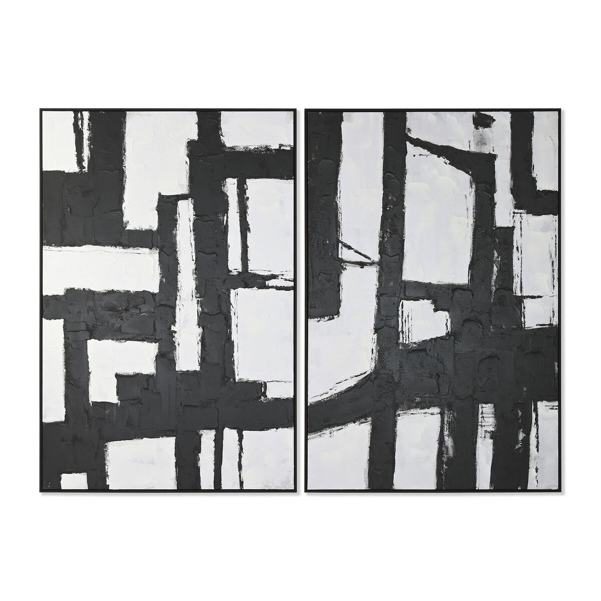 Cuadro Home ESPRIT Blanco Negro Abstracto 123 x 4,3 x 183 cm (2 Unidades)