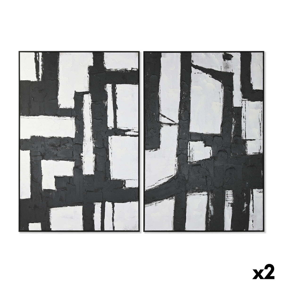 Cuadro Home ESPRIT Blanco Negro Abstracto 123 x 4,3 x 183 cm (2 Unidades)