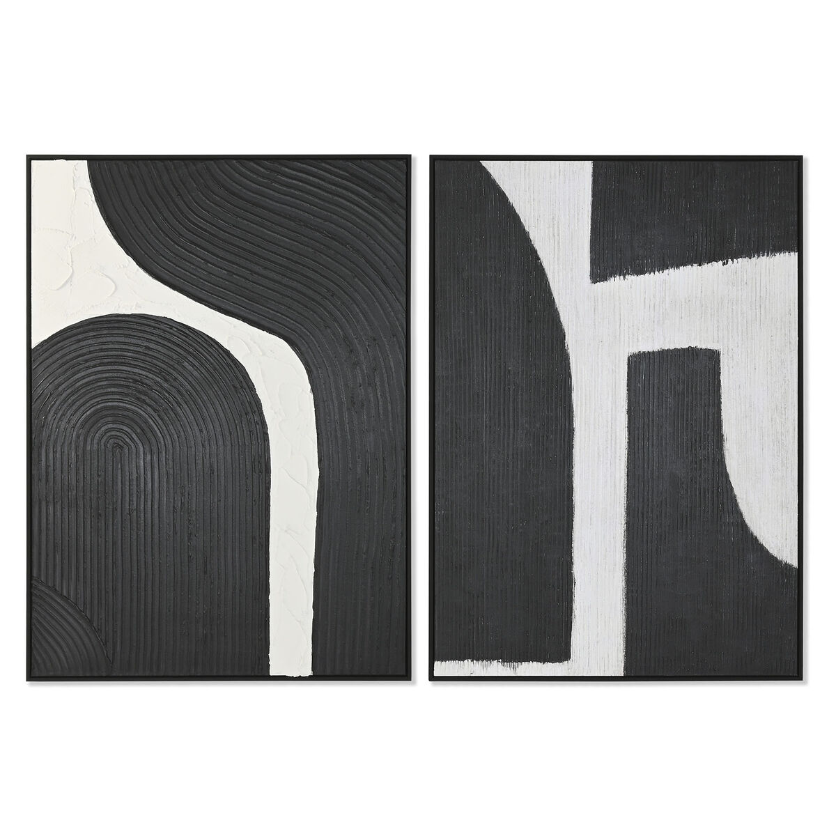 Cuadro Home ESPRIT Blanco Negro Abstracto 103 x 4,3 x 143 cm (2 Unidades)